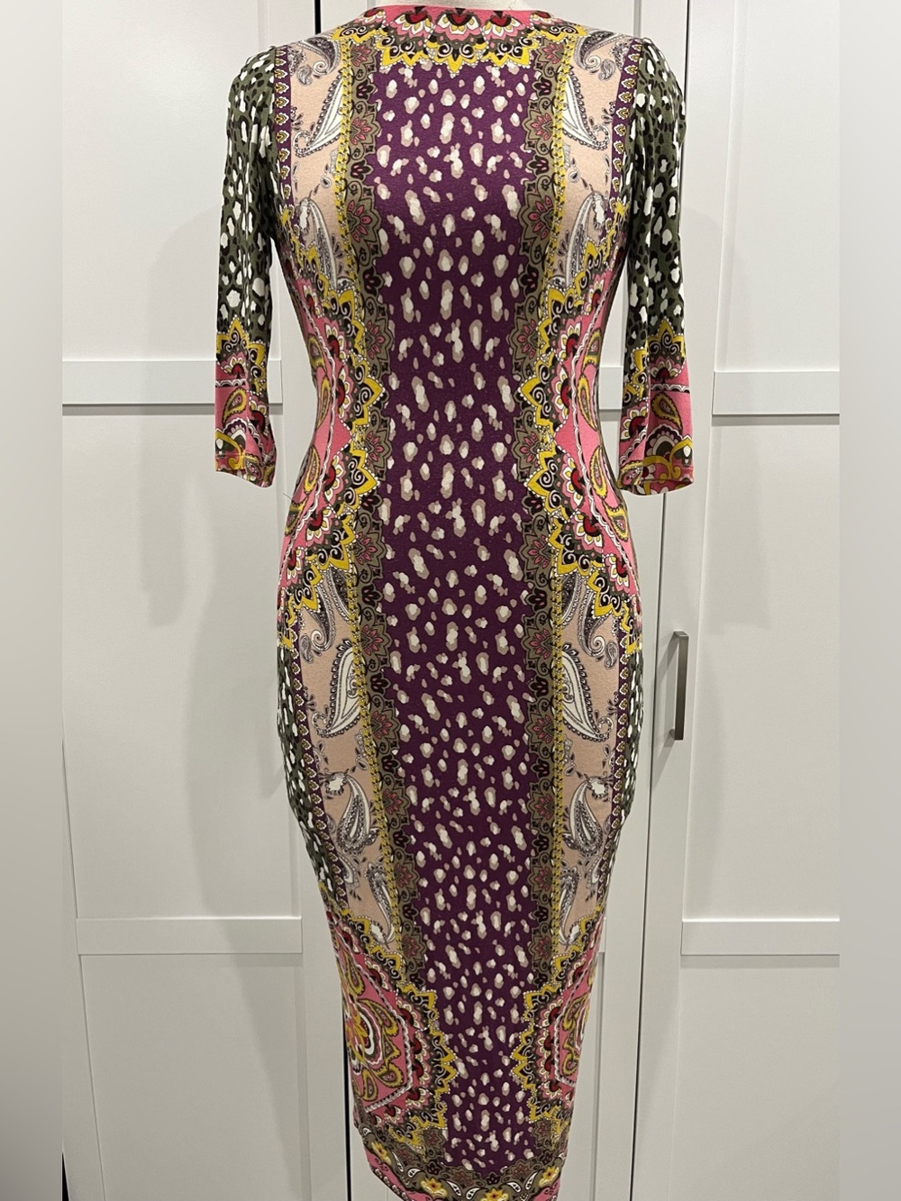 Alice + Olivia Purple and Pink Paisley Panel Midi Dress
